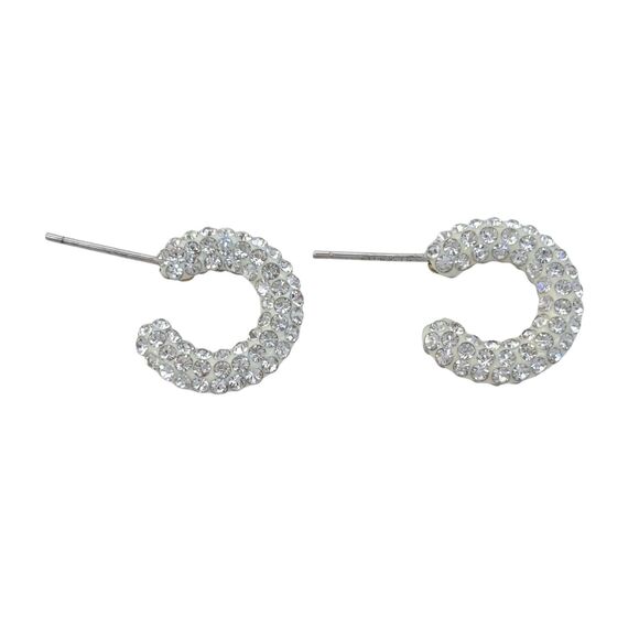 Vintage Sterling Silver 925 Rhinestone Pave Hoop Earrings - Picture 2 of 5